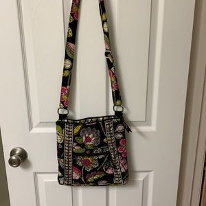 Vera Bradley Cross Body Bag Purse Black Floral